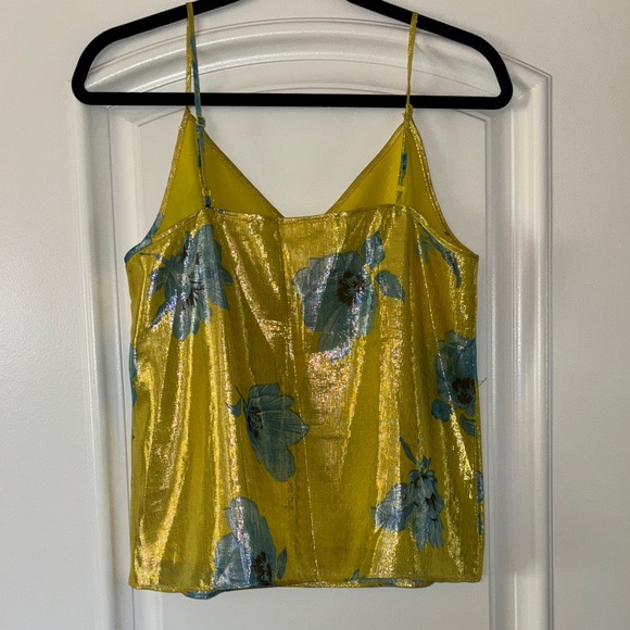 Bar III Yellow Satin Floral Cami with Blue Flowers - Picture 3 of 3